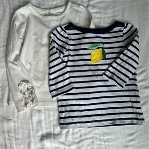 Janie and Jack Navy & White Striped Lemon Tee & white blouse with ruffle cuffs